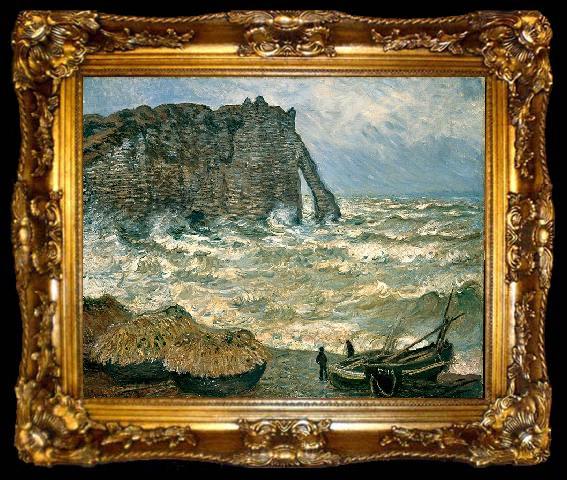 framed  Claude Monet Agitated Sea at Etretat, ta009-2